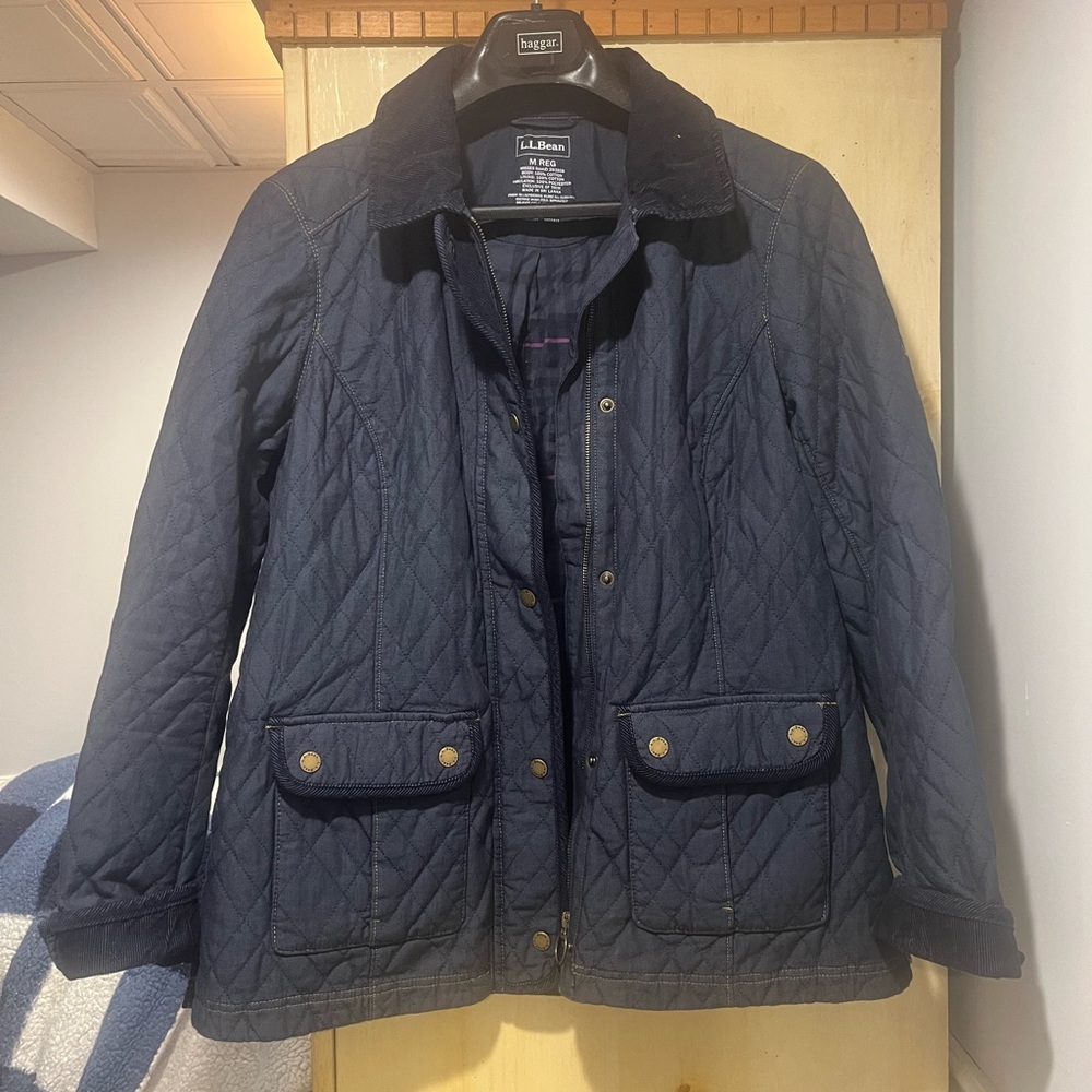 L.L. Bean Navy Quilted Jacket with Black Collar